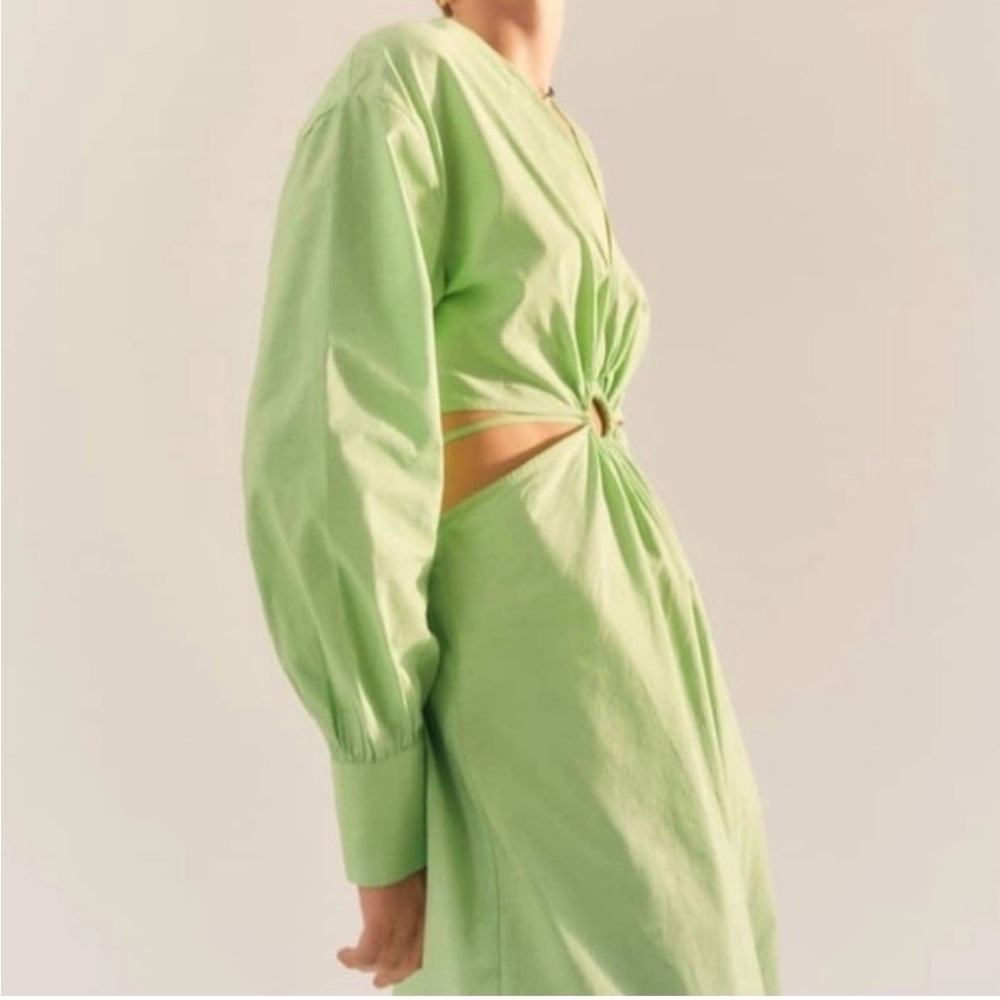 Mango Cotton Vent Neon Lime Green Cut Out Midi Dress M Resortwear Beach Boho